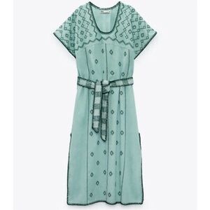 Rare Zara Embroidered Midi Dress Sz M NWT Bohemian Cottagecore